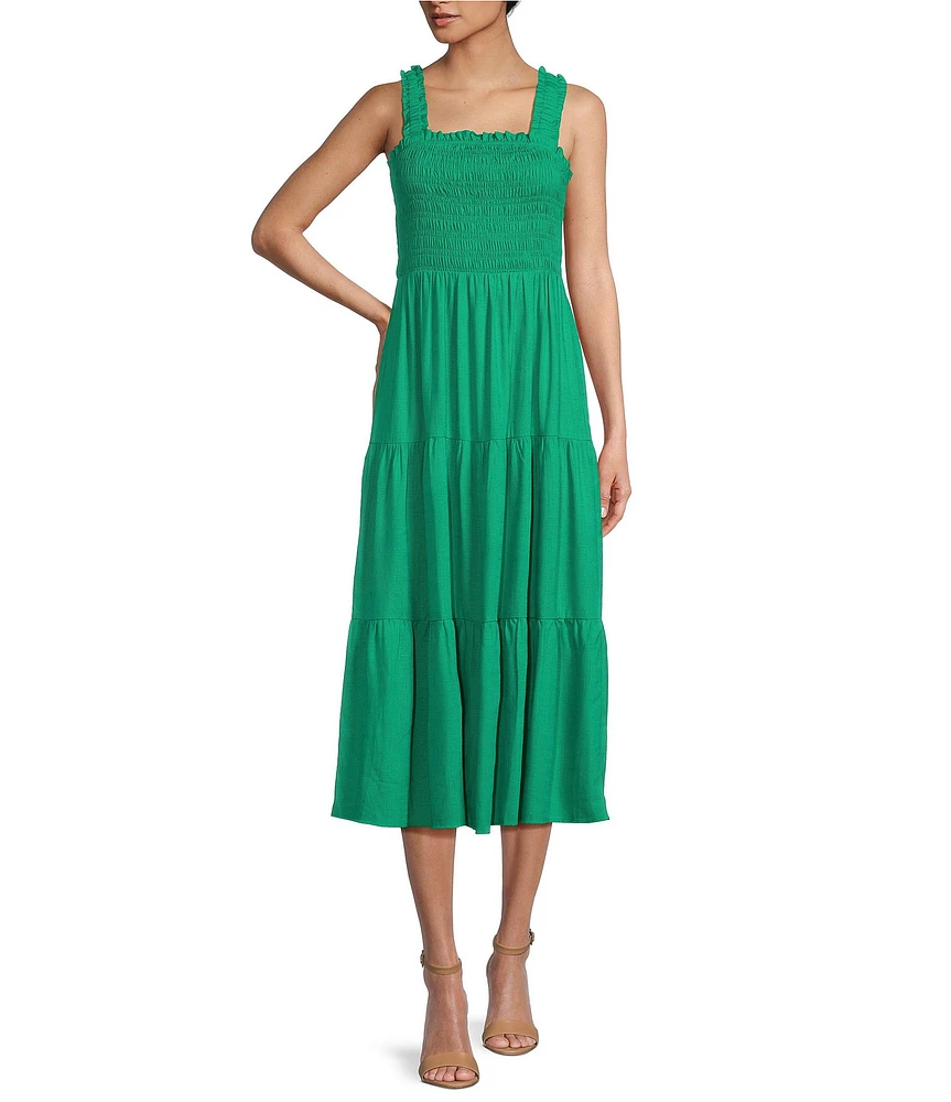 Copper Key Smocked Midi Dress