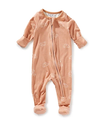 Copper Pearl Baby Boys Cooper Car Print Long Sleeve Zip Front Footie
