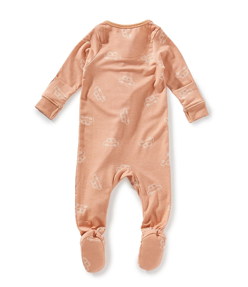 Copper Pearl Baby Boys Cooper Car Print Long Sleeve Zip Front Footie