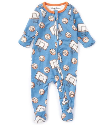 Copper Pearl Baby Boys Dunk Basketball Print Long Sleeve Zip Front Footie