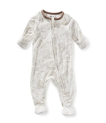Copper Pearl Baby Boys Gage Construction Print Long Sleeve Zip Front Footie