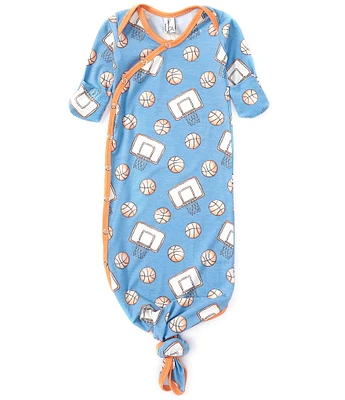 Copper Pearl Baby Boys Dunk Basketball Print Long Sleeve Knotted Gown