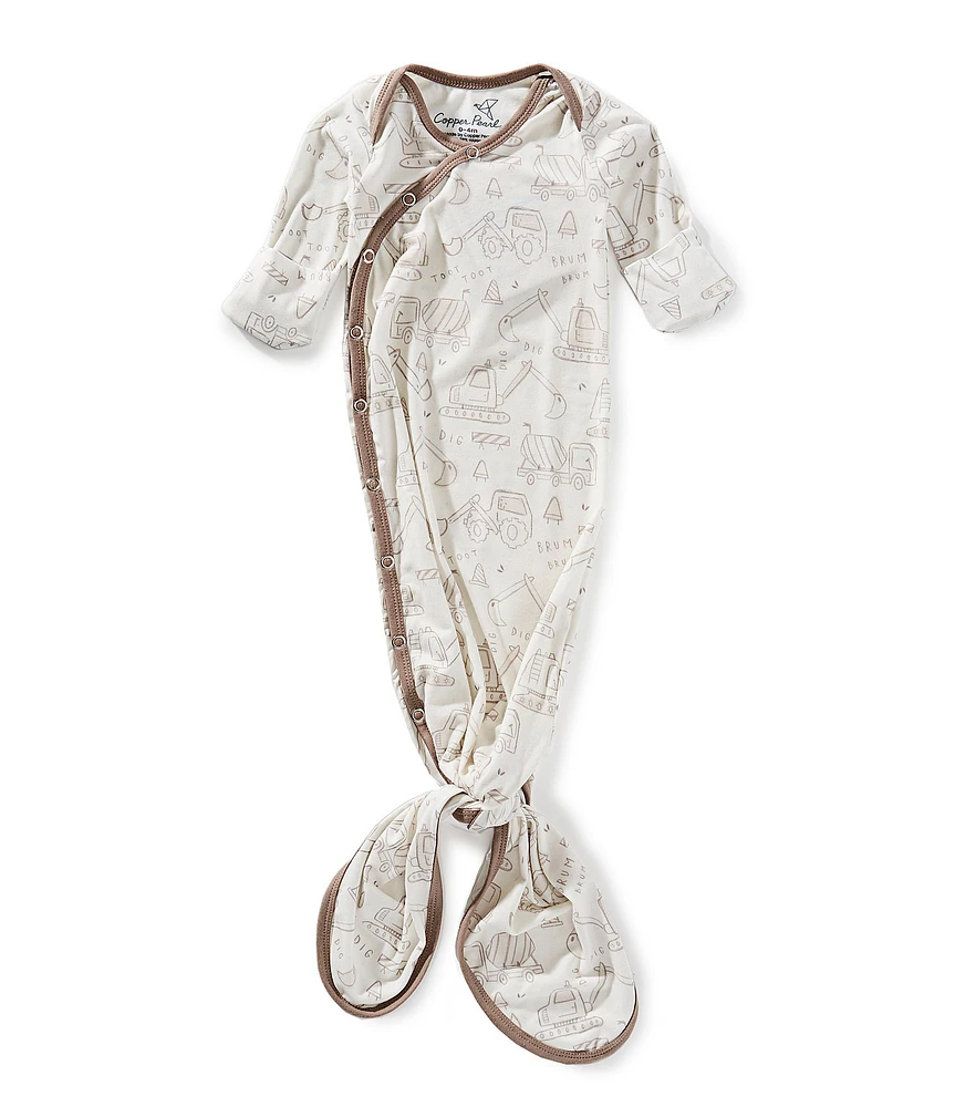 Copper Pearl Baby Boys Gage Construction Print Long-Sleeve Knotted Gown