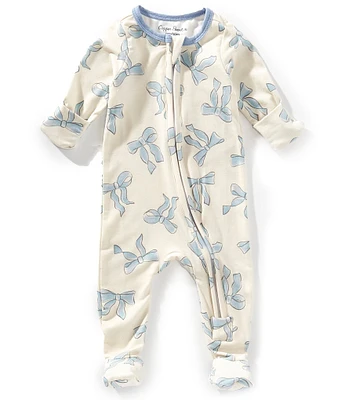 Copper Pearl Baby Girls Daphne Bow Print Long Sleeve Zip Front Footie