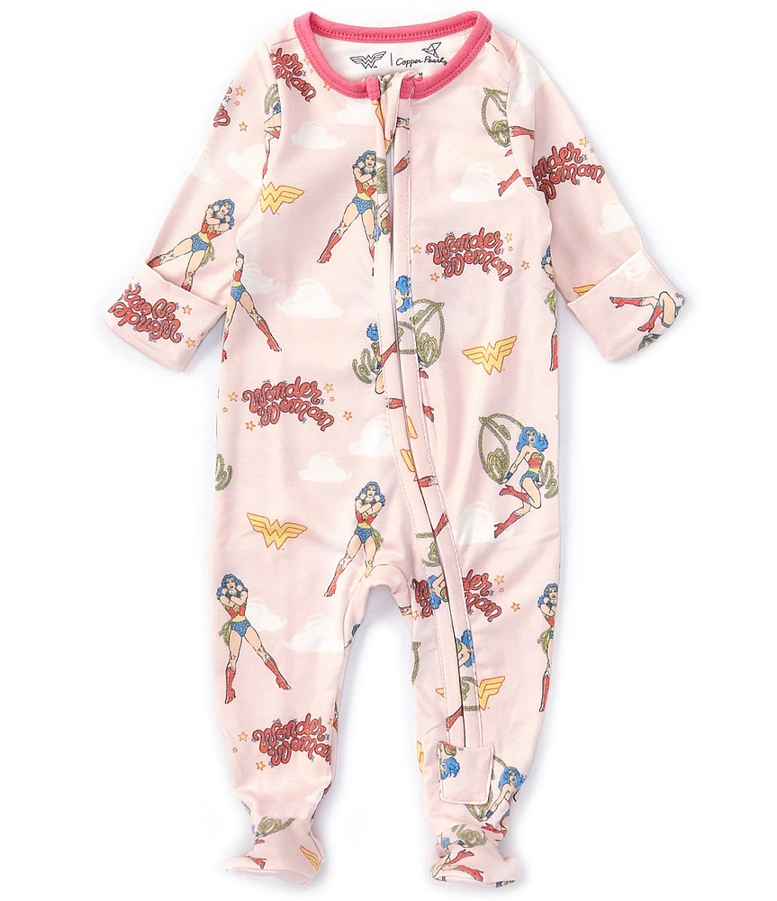 Copper Pearl Baby Girls Wonder Woman Long Sleeve Zip Front Footie