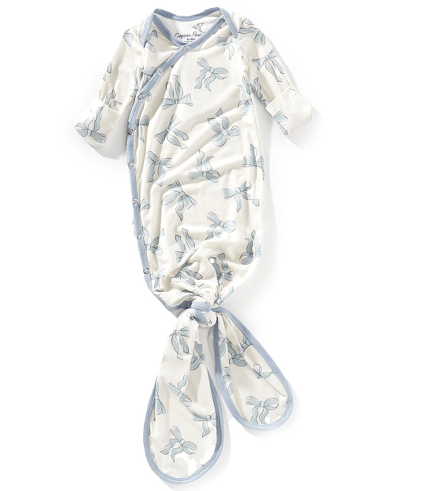 Copper Pearl Baby Girls Daphne Bow Print Long-Sleeve Knotted Gown