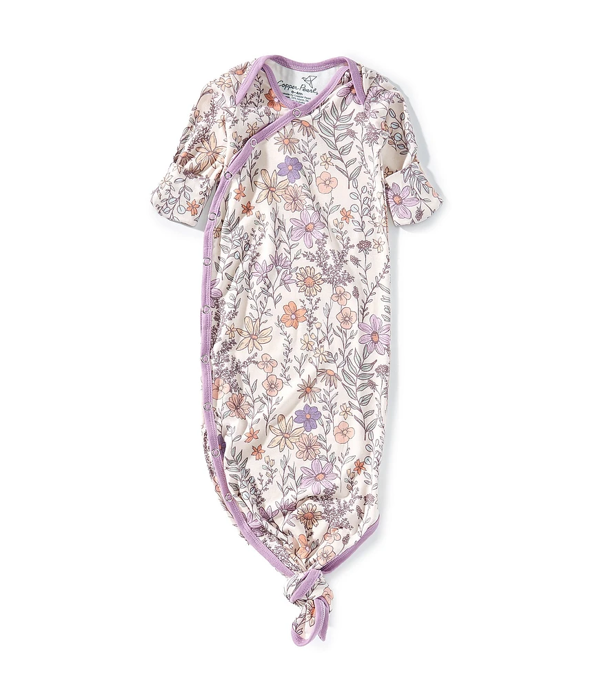 Copper Pearl Baby Girls Flora Floral Print Long Sleeve Knotted Gown