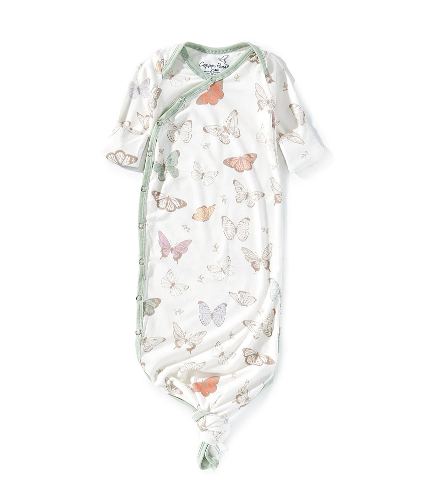 Copper Pearl Baby Girls Luna Butterfly Print Long Sleeve Knotted Gown