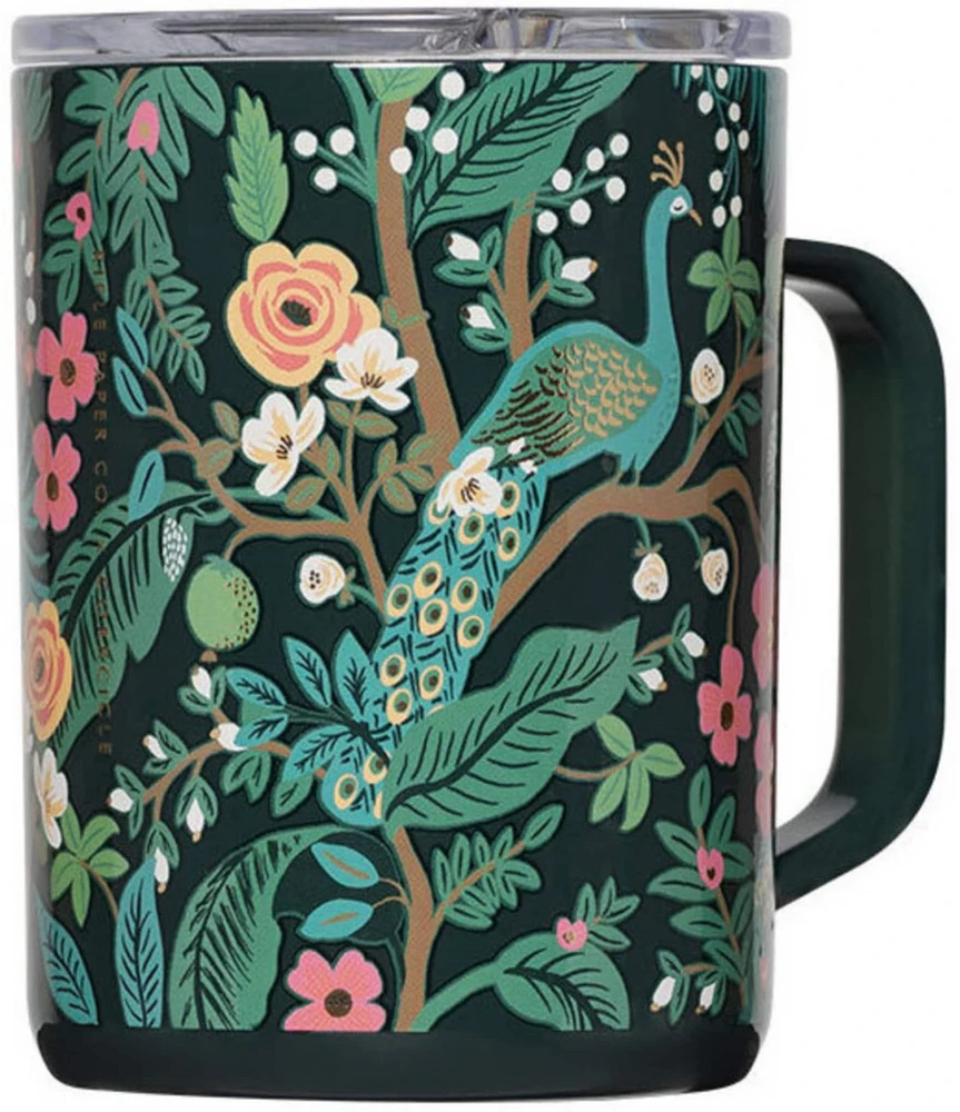 Corkcicle x Rifle Paper Co. Peacock Stainless Steel Triple-Insulated Coffee Mug, 16oz