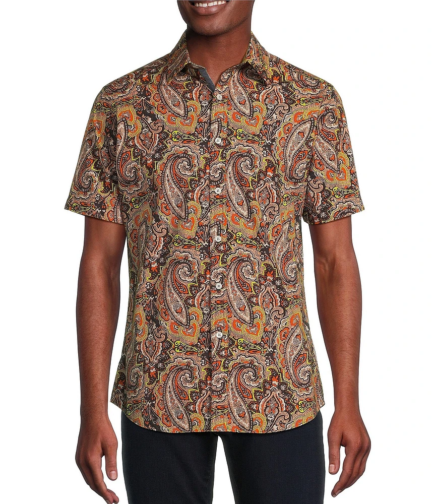 Cremieux Big & Tall Premium Denim Large Print Paisley Stretch Short Sleeve Woven Shirt