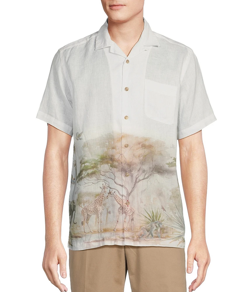 Cremieux Blue Label Cape Town Collection Landscape Print Short Sleeve Woven Camp Linen Shirt