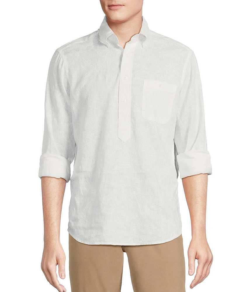 Cremieux Blue Label Cape Town Collection Leaf Print Long Sleeve Polo Shirt