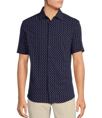 Cremieux Blue Label Diamond Geo Print Jersey Short Sleeve Coatfront Shirt