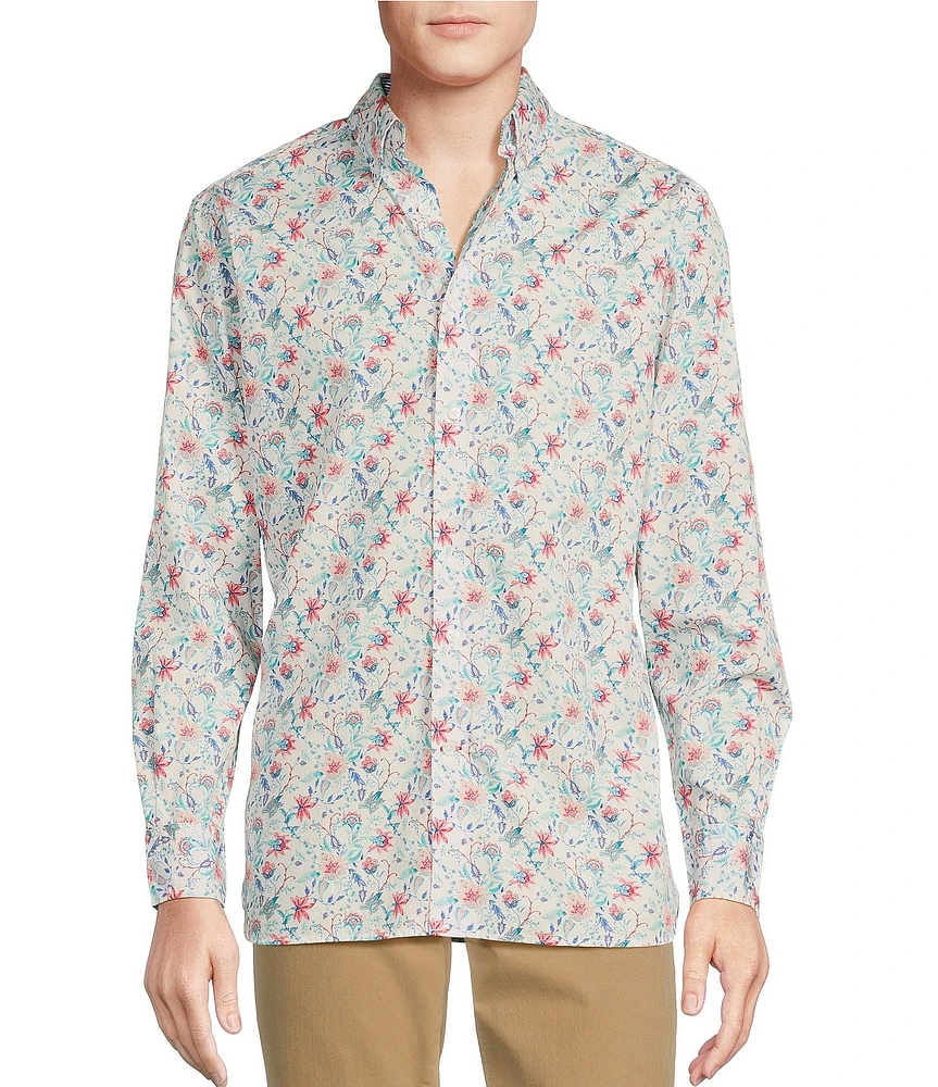 Cremieux Blue Label Floral Print Poplin Long Sleeve Woven Shirt
