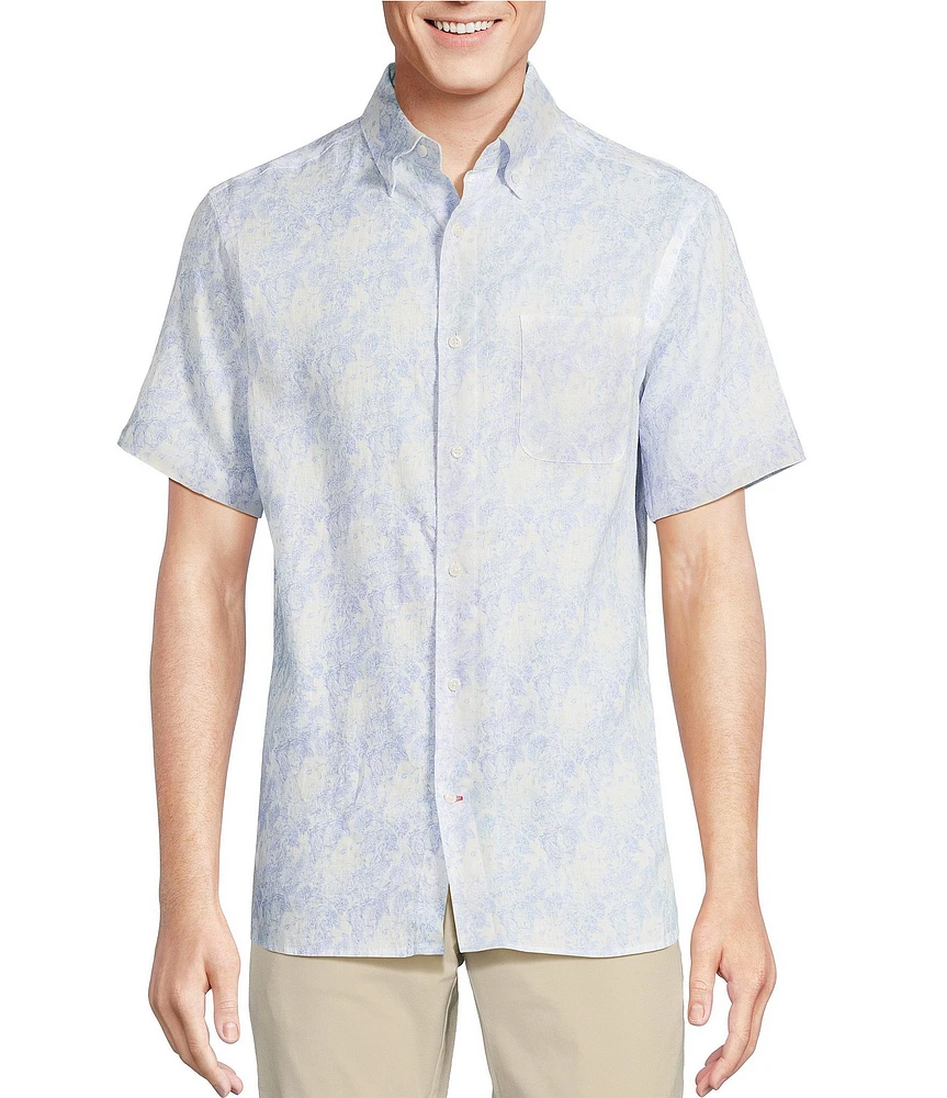 Cremieux Blue Label French Linen Floral Print Short Sleeve Woven Shirt