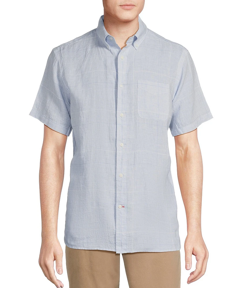 Cremieux Blue Label French Linen Plaid Short Sleeve Woven Shirt