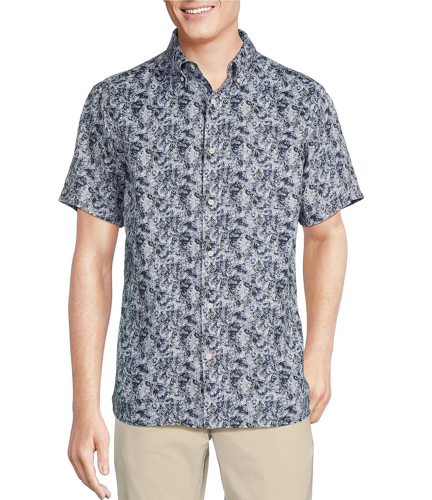 Cremieux Blue Label French Linen Paisley Print Short Sleeve Woven Shirt