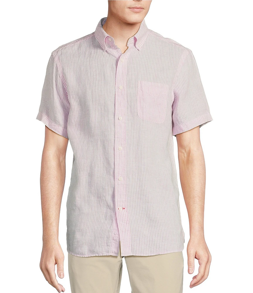 Cremieux Blue Label French Linen Stripe Short Sleeve Woven Shirt