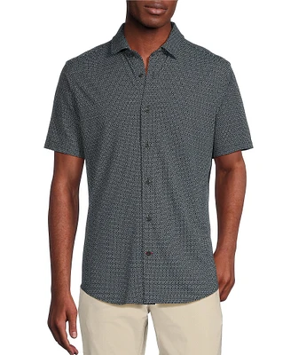 Cremieux Blue Label Geo Print Coat Front Knit Short Sleeve Shirt