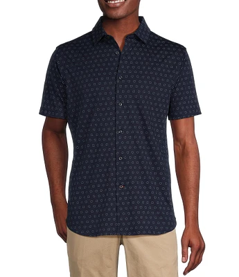 Cremieux Blue Label Geo Print Cotton Interlock Short Sleeve Coatfront Shirt