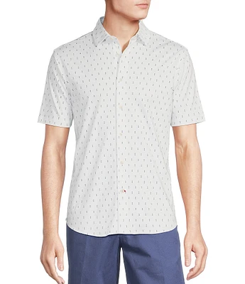 Cremieux Blue Label Geo Print Short Sleeve Coatfront Shirt
