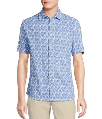 Cremieux Blue Label Jersey Leaf Print Short Sleeve Coatfront Shirt