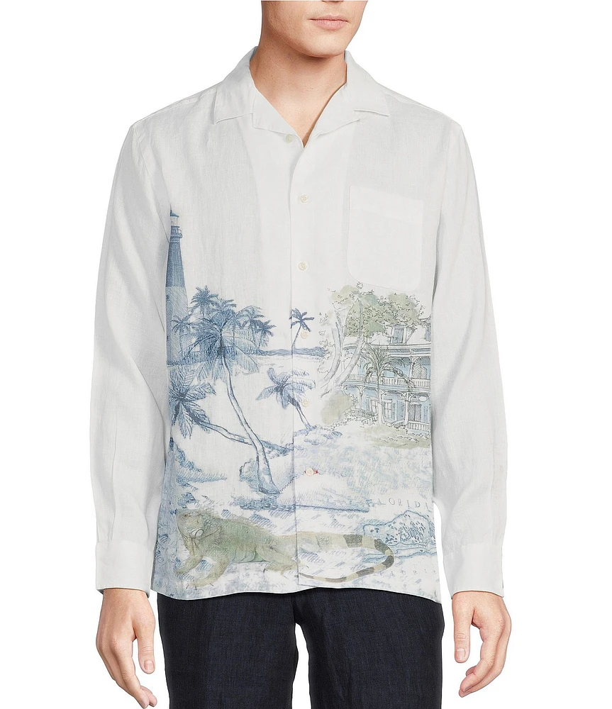 Cremieux Blue Label Key West Collection Landscape Print Long Sleeve Woven Camp Shirt