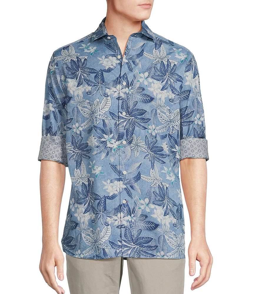 Cremieux Blue Label Key West Collection Palm Leaf Print Long Sleeve Woven Shirt