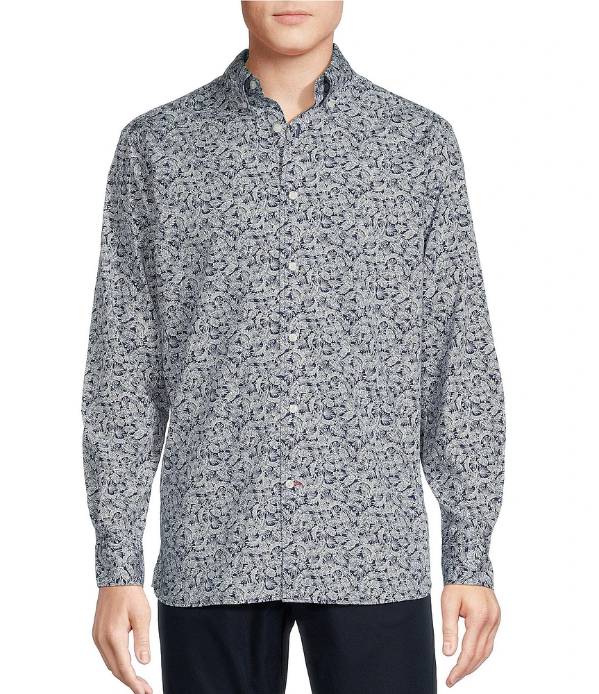 Cremieux Blue Label Leaf Print Poplin Long Sleeve Woven Shirt