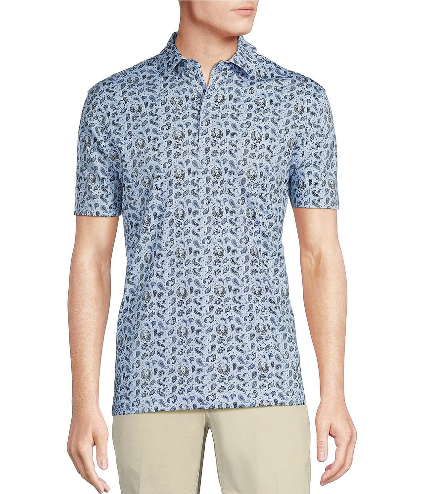 Cremieux Blue Label Paisley Print Interlock Short Sleeve Polo Shirt