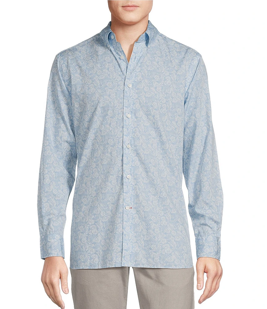 Cremieux Blue Label Palm Print Poplin Long Sleeve Woven Shirt