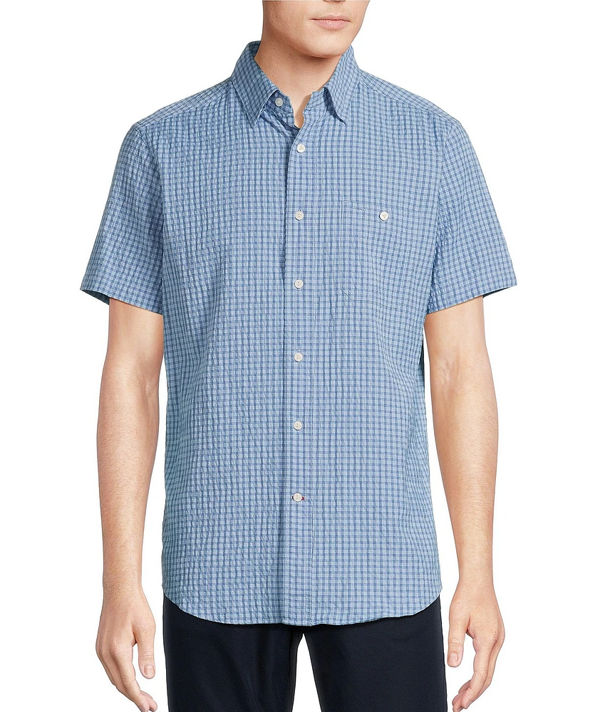 Cremieux Blue Label Performance Stretch Check Seersucker Short Sleeve Woven Shirt