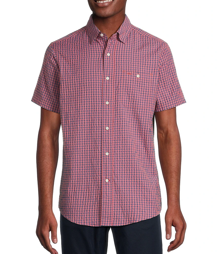 Cremieux Blue Label Performance Stretch Gingham Seersucker Short Sleeve Woven Shirt