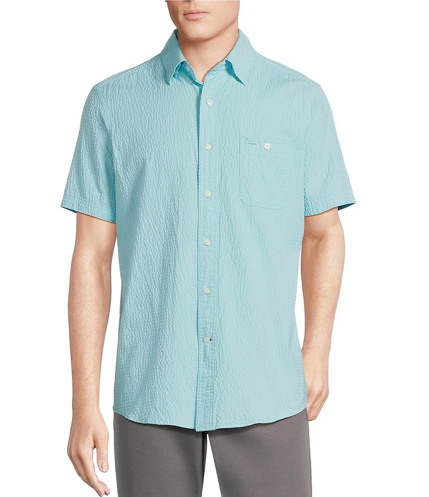 Cremieux Blue Label Performance Stretch Solid Seersucker Short Sleeve Woven Shirt