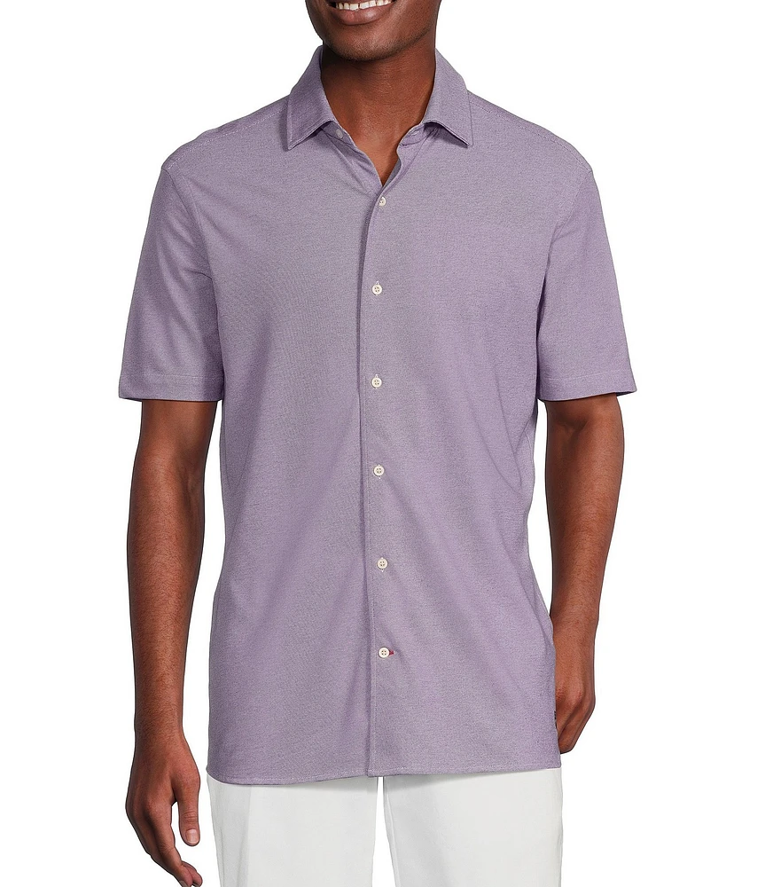 Cremieux Blue Label Solid Knit Oxford Short Sleeve Woven Shirt