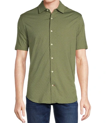 Cremieux Blue Label Stretch Jersey Allover Print Short Sleeve Coatfront Shirt