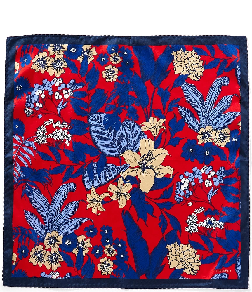 Cremieux Botanical Floral 3 1/4#double; Woven Silk Pocket Square