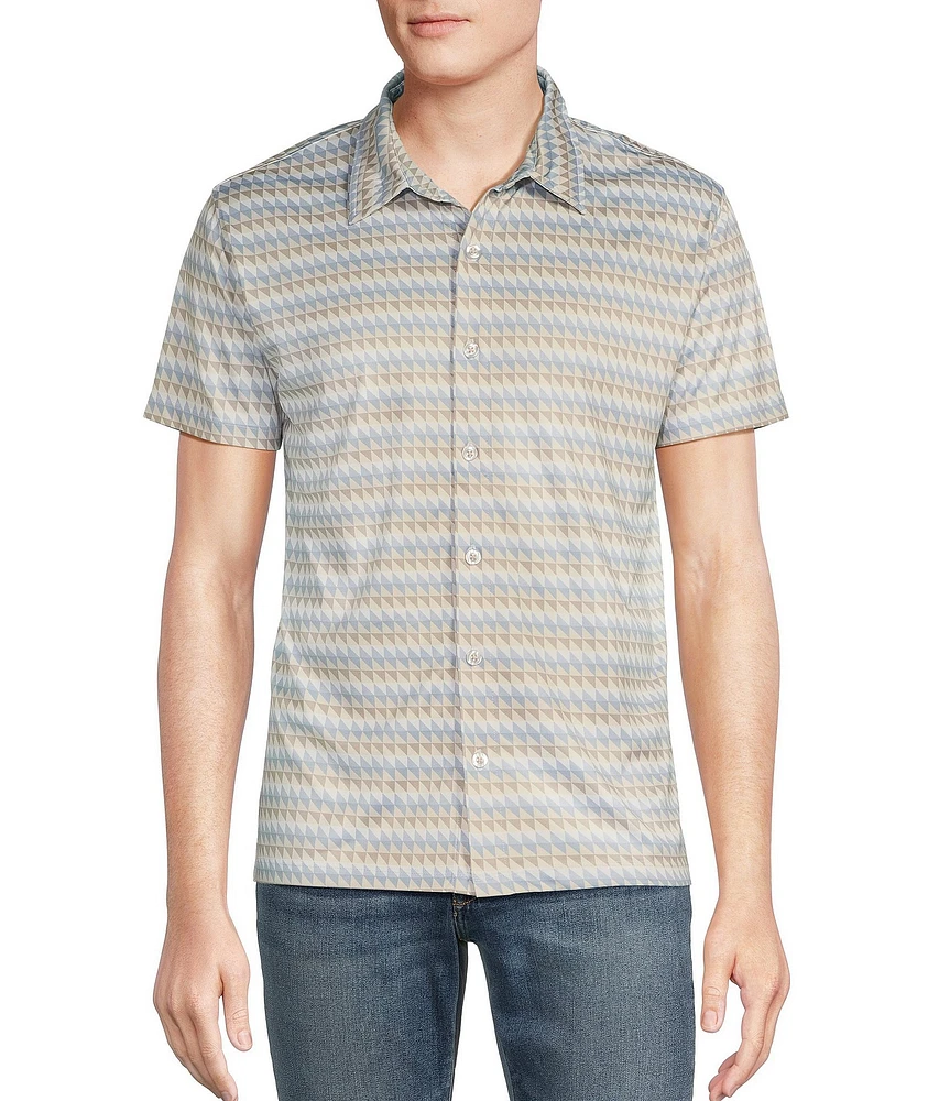 Cremieux Premium Denim Abstract Retro Print Coat Front Knit Shirt