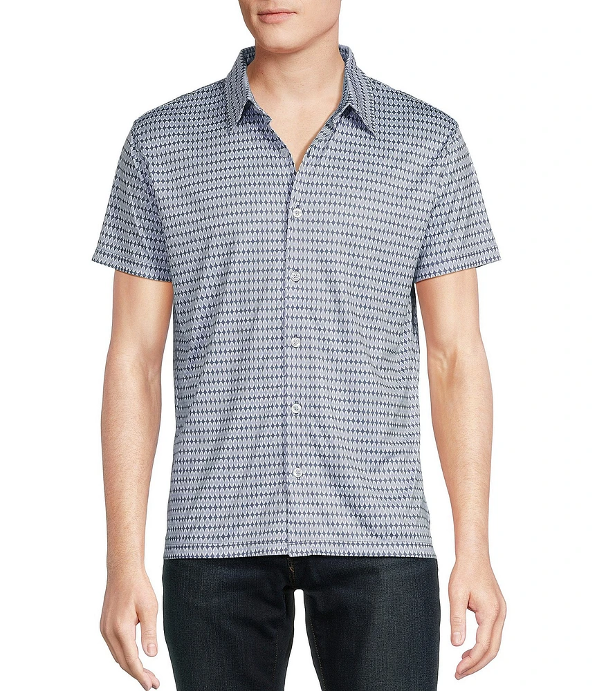 Cremieux Premium Denim Geometric Print Coat Front Knit Shirt