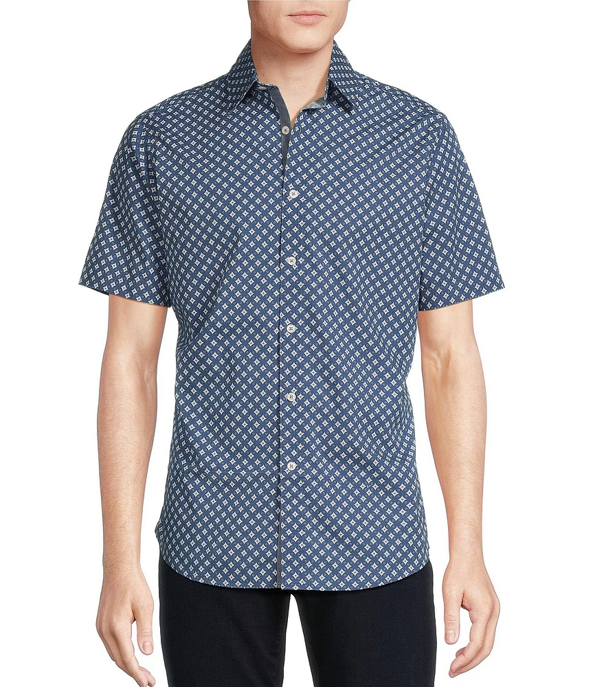 Cremieux Premium Denim Geometric Print Stretch Short Sleeve Woven Shirt