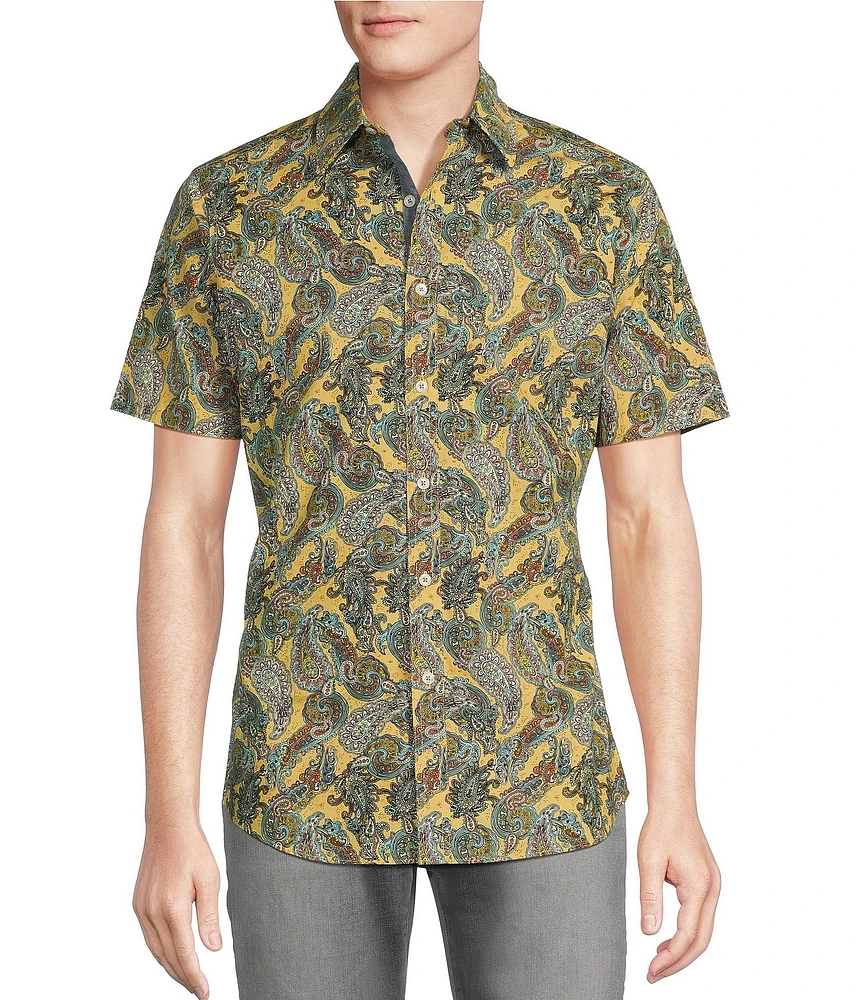Cremieux Premium Denim Paisley Print Stretch Short Sleeve Woven Shirt