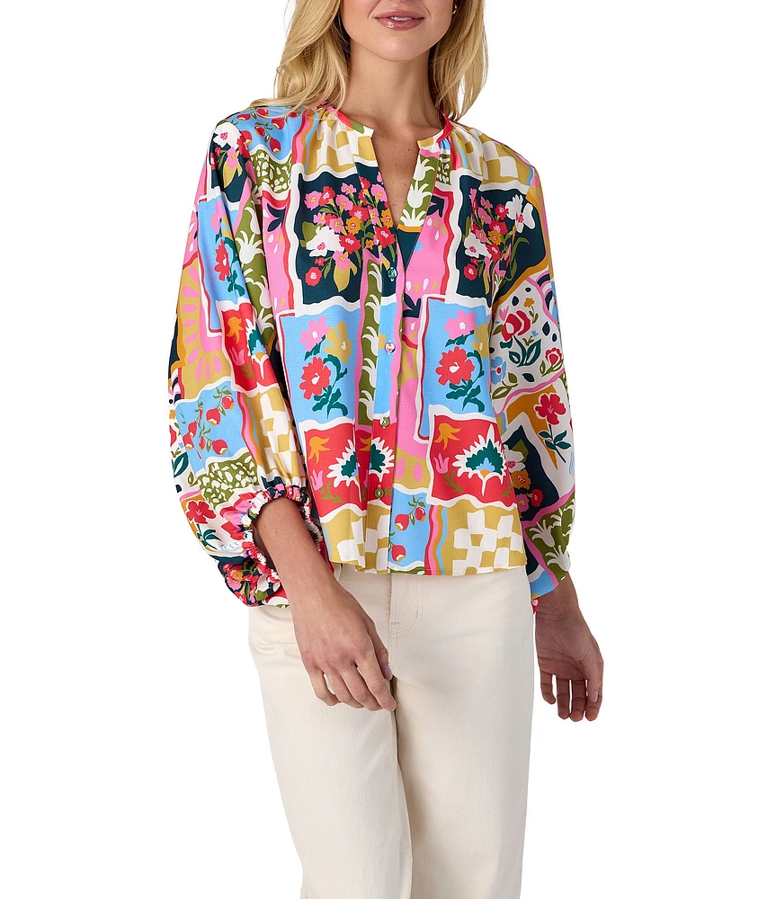 CROSBY by Mollie Burch Coordinating Livie Split V Neckline 3/4 Sleeve Top