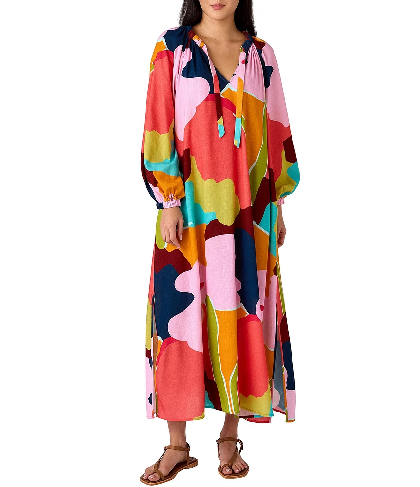 CROSBY by Mollie Burch Freya Printed Split V-Neck Long Sleeve Maxi Dress
