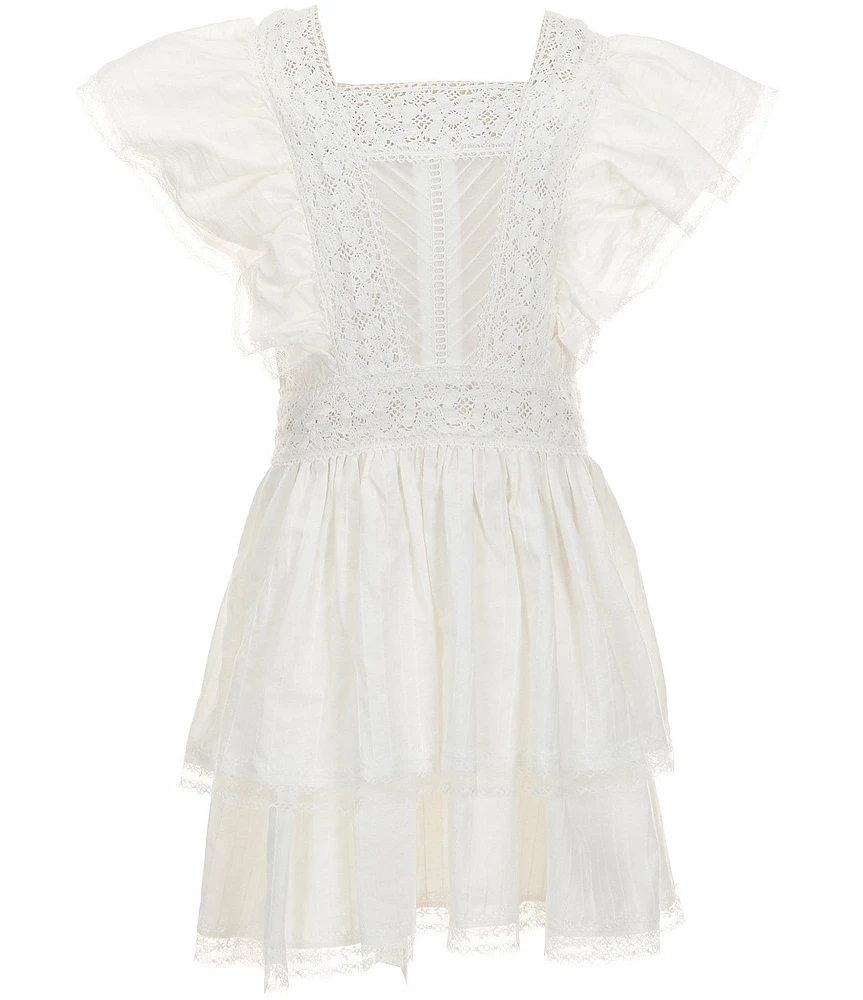 C&V Chelsea & Violet Big Girls Lace Flutter Sleeve Tiered Mini Dress