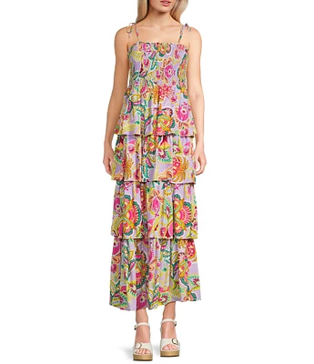 C&V Chelsea & Violet Square Neck Sleeveless Tiered Paisley Print Maxi Dress