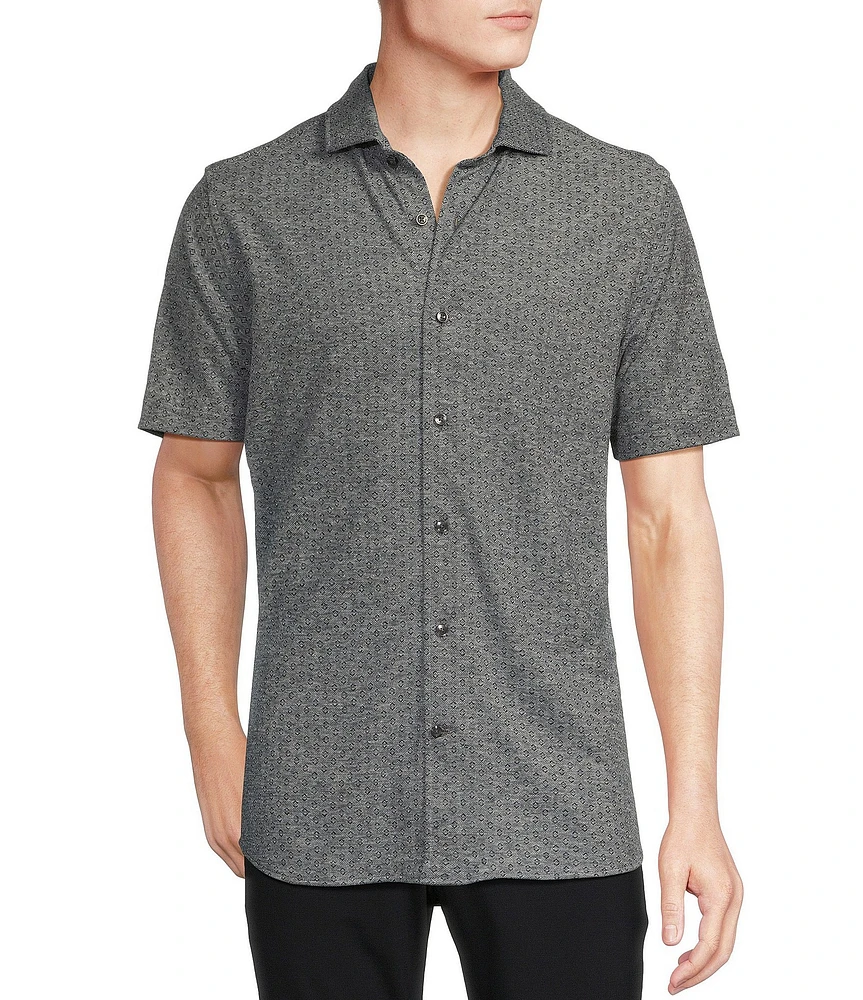 Daniel Cremieux Signature Label Jersey Jacquard Short Sleeve Coatfront Shirt