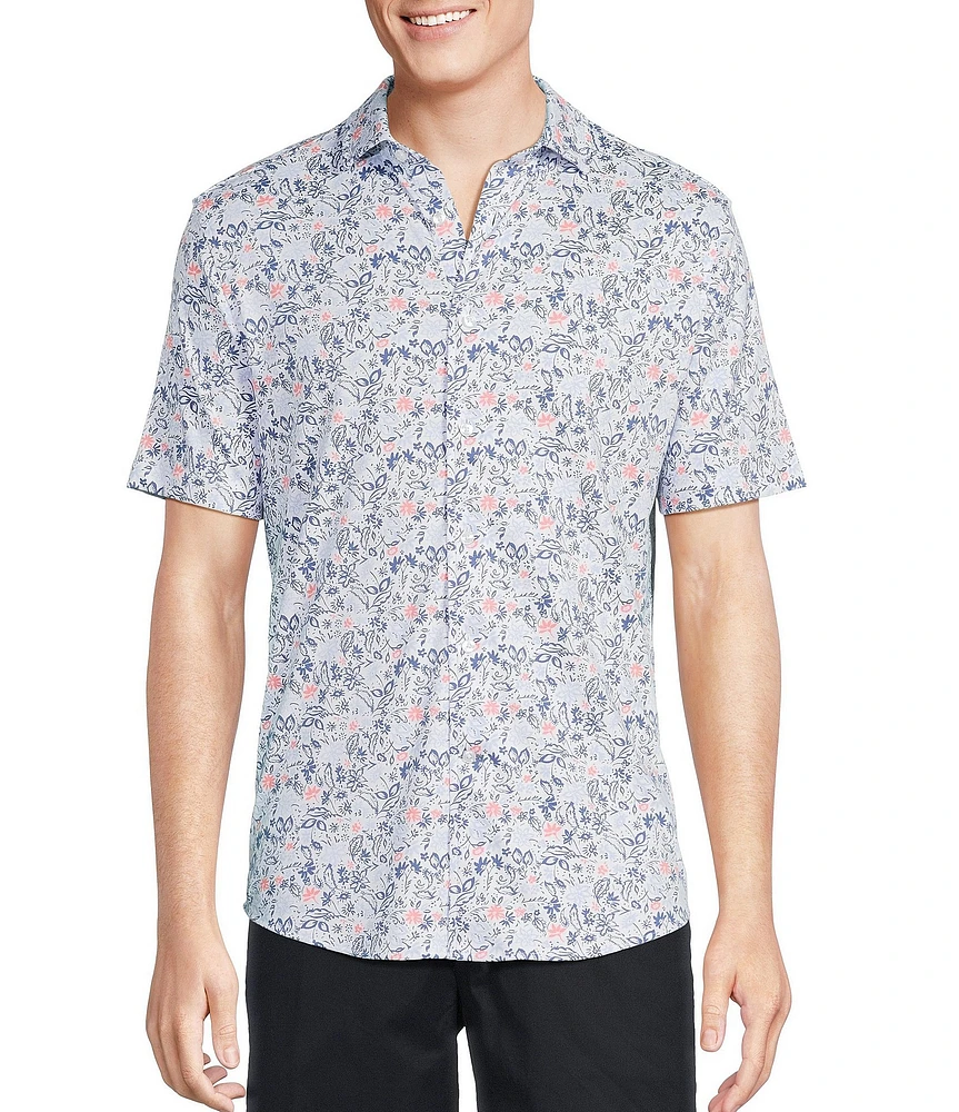 Daniel Cremieux Signature Label Floral Paisley Print Short Sleeve Coatfront Shirt