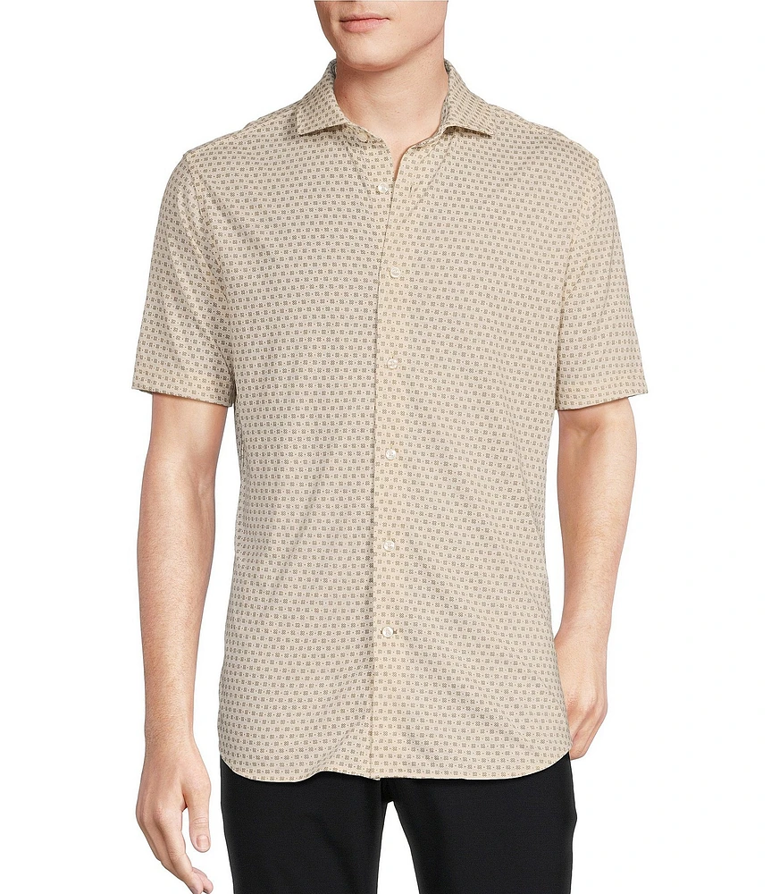 Daniel Cremieux Signature Label Paisley Printed Jersey Jacquard Short Sleeve Coatfront Shirt