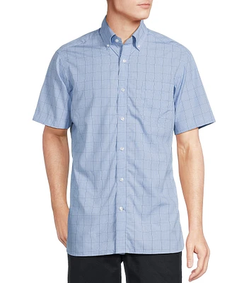 Daniel Cremieux Signature Label Short Sleeve Button Down Poplin Windowpane Woven Shirt