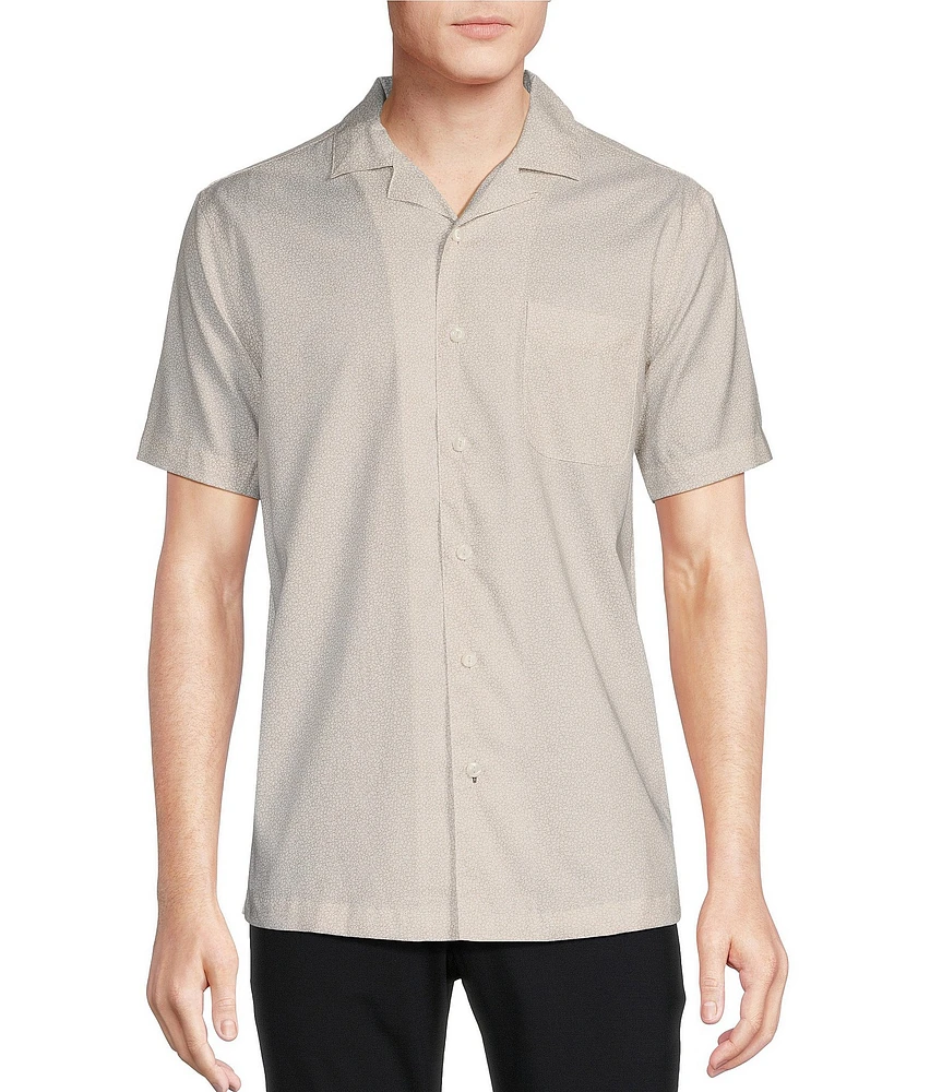 Daniel Cremieux Signature Label Tonal Floral Print Short Sleeve Woven Camp Shirt